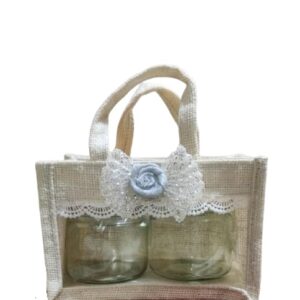 white Jute Gifting Bag with 2 jar (300 ml)